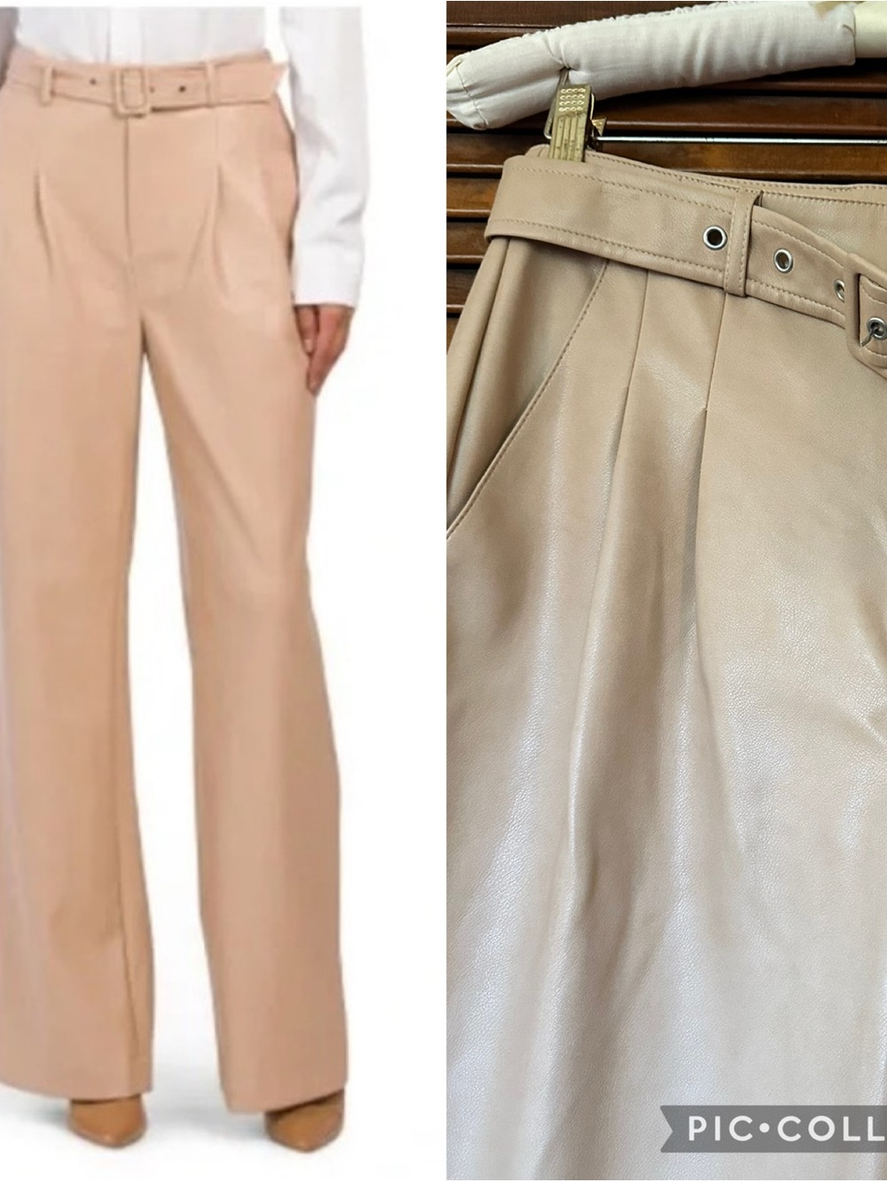 7 For All Mankind Vegan Faux Leather pleated wide leg belted buff pants size XS.